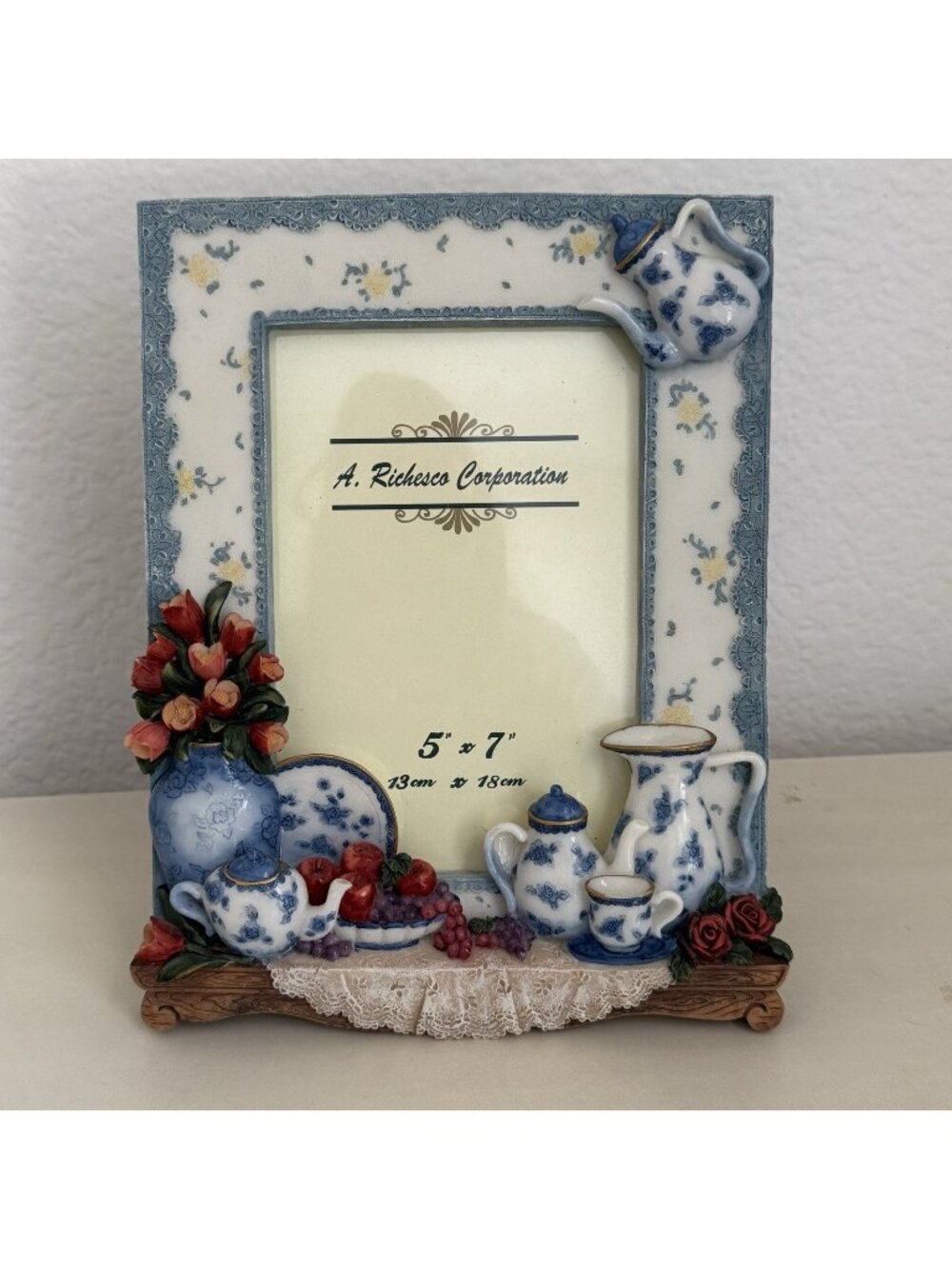 A. Richesco Corporation 3D Teacup Hand painted Floral Picture Frame 5x7”
